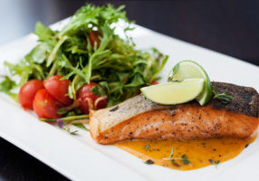 Smoked trout with vegetables and laim