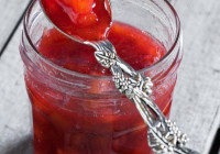 Rhubarb vanilla jam, selective focus