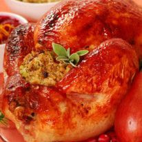Roasted turkey with sage and bread stuffing